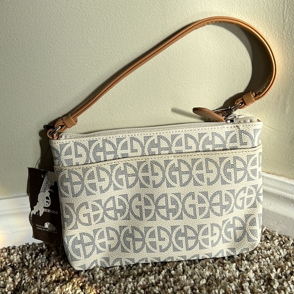 Brand new Giani Bernini small purse handbag clutch cream with navy signature non - Picture 3 of 9